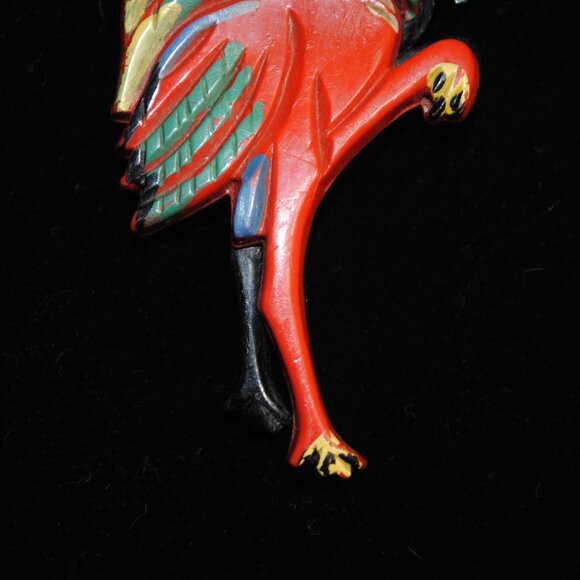 Large Vintage Early Plastic Red & Black Dancing Flamingos Brooch - Picture 3 of 10